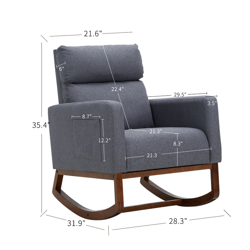 AVAWING Living Room Rocking Chair, Comfortable Rocker Fabric Padded Seat Wood Base,Modern High Back Armchair