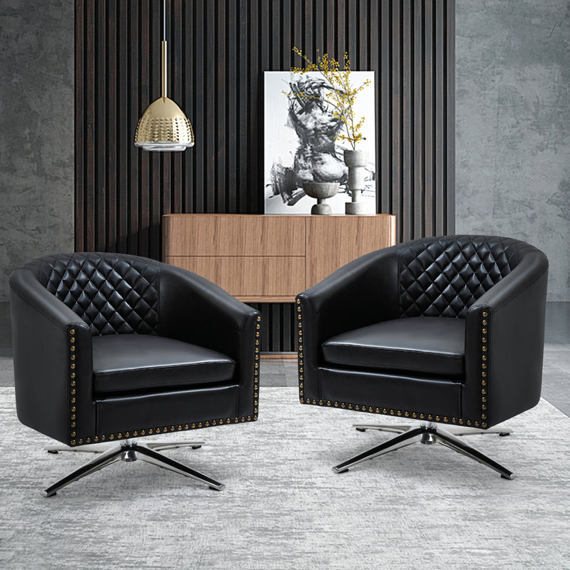AVAWING Swivel Accent Chair, Accent Chair Set of 2 Leather Accent Chair Club Chair with Wide Seat, Sturdy Metal Legs Mid-Century Upholstered Chair for Living Room, Bedroom, Reception Room (Black)