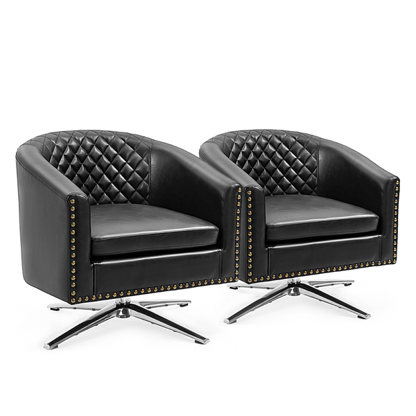 AVAWING Swivel Accent Chair, Accent Chair Set of 2 Leather Accent Chair Club Chair with Wide Seat, Sturdy Metal Legs Mid-Century Upholstered Chair for Living Room, Bedroom, Reception Room (Black)