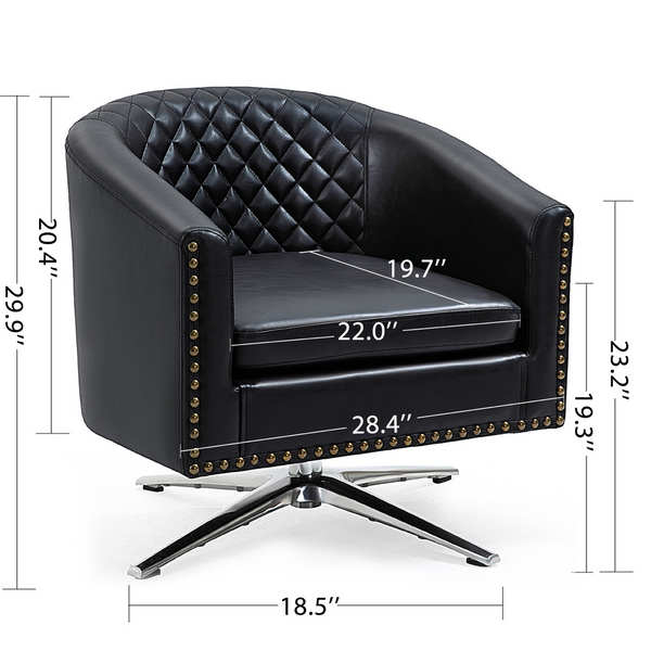 AVAWING Swivel Accent Chair, Accent Chair Set of 2 Leather Accent Chair Club Chair with Wide Seat, Sturdy Metal Legs Mid-Century Upholstered Chair for Living Room, Bedroom, Reception Room (Black)