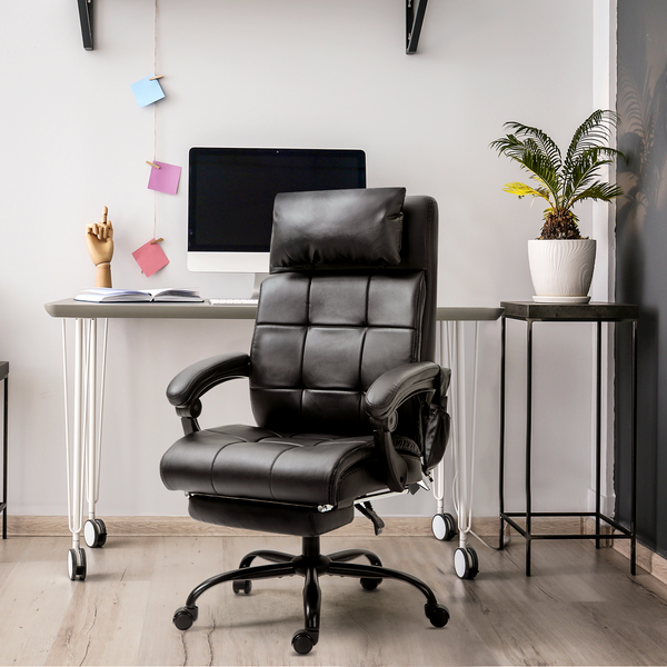 AVAWING Office Chairs, Executive Office Chair with Heated, PU Leather Adjustable Modern Ergonomic Office Chair, Adjustable Height Massage Chair with 6-Point Vibration, Swivel 360¡ã Desk Chair, Black