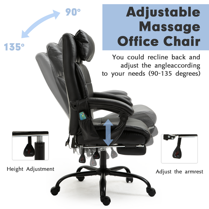 AVAWING Office Chairs, Executive Office Chair with Heated, PU Leather Adjustable Modern Ergonomic Office Chair, Adjustable Height Massage Chair with 6-Point Vibration, Swivel 360¡ã Desk Chair, Black