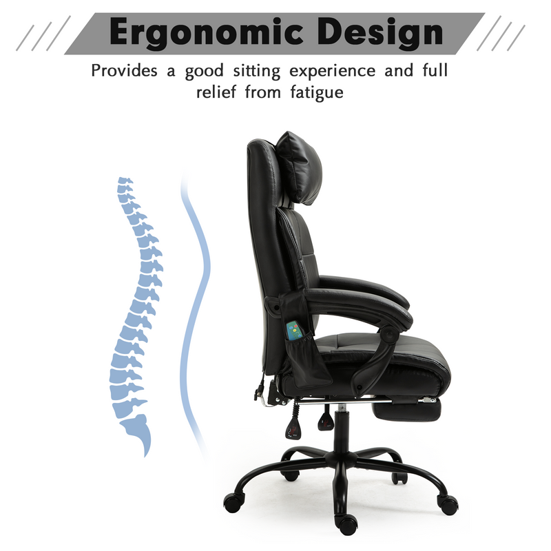 AVAWING Office Chairs, Executive Office Chair with Heated, PU Leather Adjustable Modern Ergonomic Office Chair, Adjustable Height Massage Chair with 6-Point Vibration, Swivel 360¡ã Desk Chair, Black