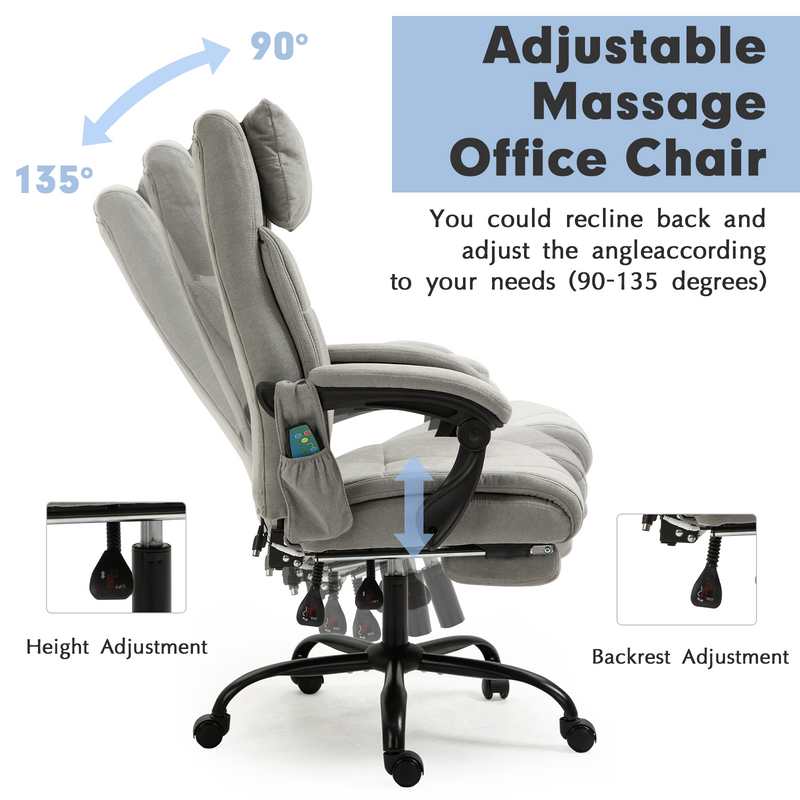 AVAWING Velvet Executive Office Chair, Velvet Office Chair with Adjustable Height and Back, Thick Padding Ergonomic Massage Home Office Desk Chairs with Adjustable Headrest, Foot Rest Armrest, Grey