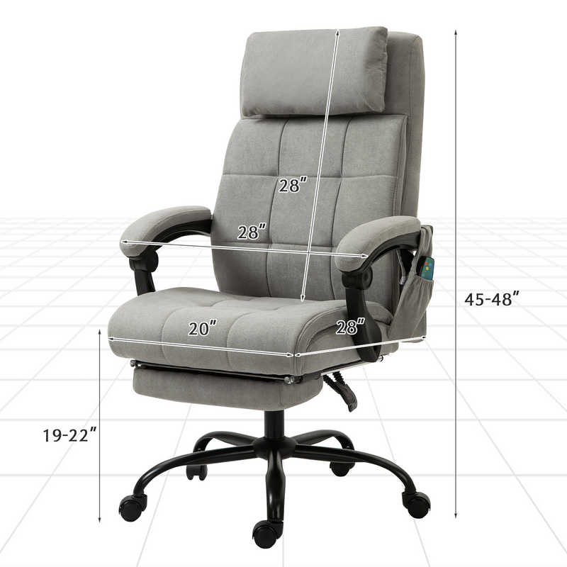 AVAWING Velvet Executive Office Chair, Velvet Office Chair with Adjustable Height and Back, Thick Padding Ergonomic Massage Home Office Desk Chairs with Adjustable Headrest, Foot Rest Armrest, Grey