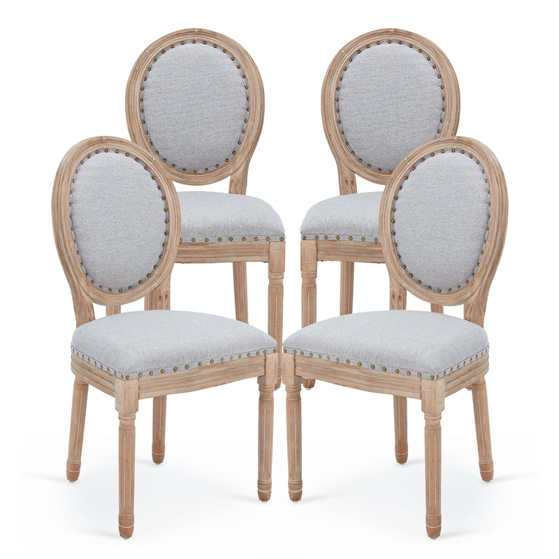 AVAWING French Country Dining Chairs Set of 4, Farmhouse Fabric Dining Room Chairs Vintage Chair with Round Back, Solid Wood Legs Kitchen Chair for Dining Room/Living Room/Kitchen/Restaurant, Grey