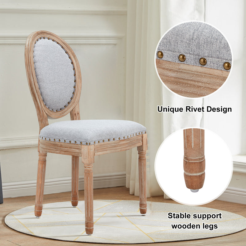 AVAWING French Country Dining Chairs Set of 4, Farmhouse Fabric Dining Room Chairs Vintage Chair with Round Back, Solid Wood Legs Kitchen Chair for Dining Room/Living Room/Kitchen/Restaurant, Grey