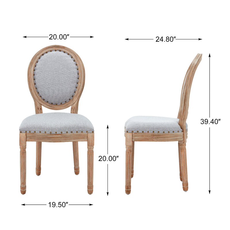 AVAWING French Country Dining Chairs Set of 4, Farmhouse Fabric Dining Room Chairs Vintage Chair with Round Back, Solid Wood Legs Kitchen Chair for Dining Room/Living Room/Kitchen/Restaurant, Grey