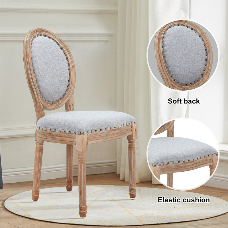 AVAWING French Country Dining Chairs Set of 4, Farmhouse Fabric Dining Room Chairs Vintage Chair with Round Back, Solid Wood Legs Kitchen Chair for Dining Room/Living Room/Kitchen/Restaurant, Grey