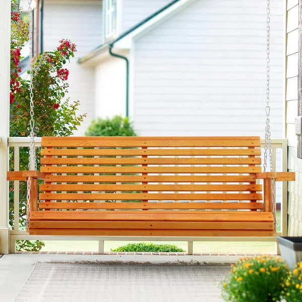 AECOJOY 6.5FT Wooden Porch Swing 2-Seater