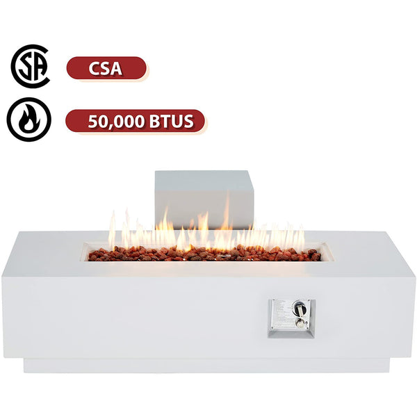 AVAWING 2-Piece 56" Outdoor Rectangle Propane Fire Pit Table with Tank Holder, 50,000 BTU Concrete Fire Table with Weather-Resistant Pit Cover, Auto-Ignition, Free Lava Rocks, Fits 20lb Tank, Gray