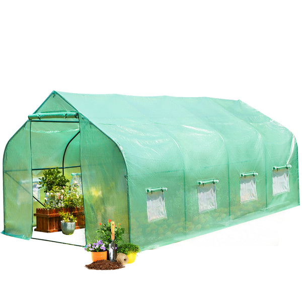 AVAWING Large Outdoor Greenhouse, 20x10x7 ft Walk in Greenhouse Tunnel with Heavy Duty Galvanized Steel Frame, Zippered Door & 8 Roll-up Windows Green Houses for Outside Garden Plant, Green