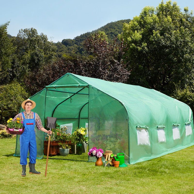 AVAWING Large Outdoor Greenhouse, 20x10x7 ft Walk in Greenhouse Tunnel with Heavy Duty Galvanized Steel Frame, Zippered Door & 8 Roll-up Windows Green Houses for Outside Garden Plant, Green