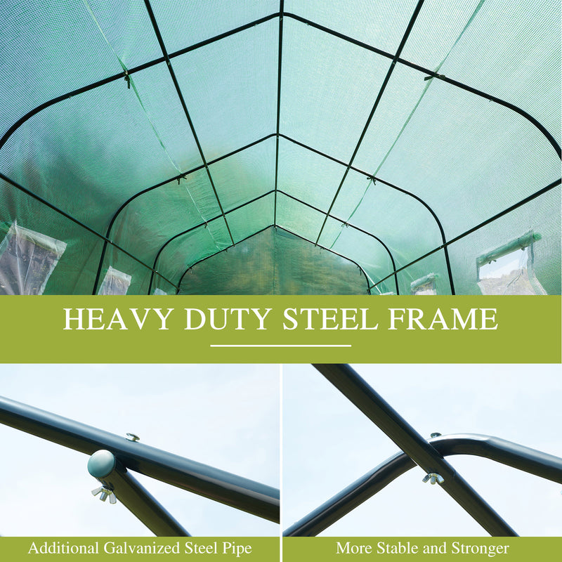 AVAWING Large Outdoor Greenhouse, 20x10x7 ft Walk in Greenhouse Tunnel with Heavy Duty Galvanized Steel Frame, Zippered Door & 8 Roll-up Windows Green Houses for Outside Garden Plant, Green