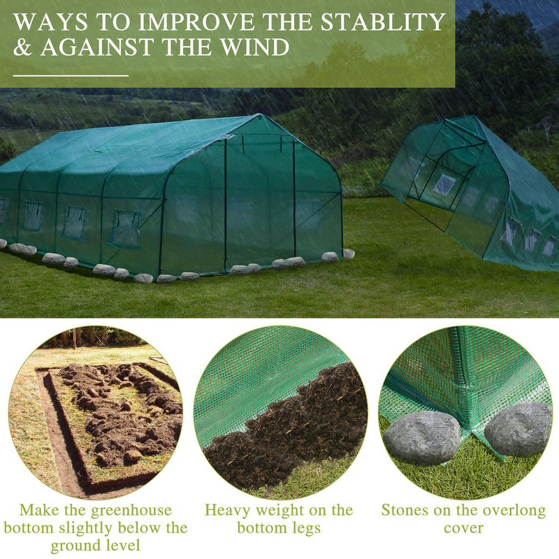 AVAWING Large Outdoor Greenhouse, 20x10x7 ft Walk in Greenhouse Tunnel with Heavy Duty Galvanized Steel Frame, Zippered Door & 8 Roll-up Windows Green Houses for Outside Garden Plant, Green