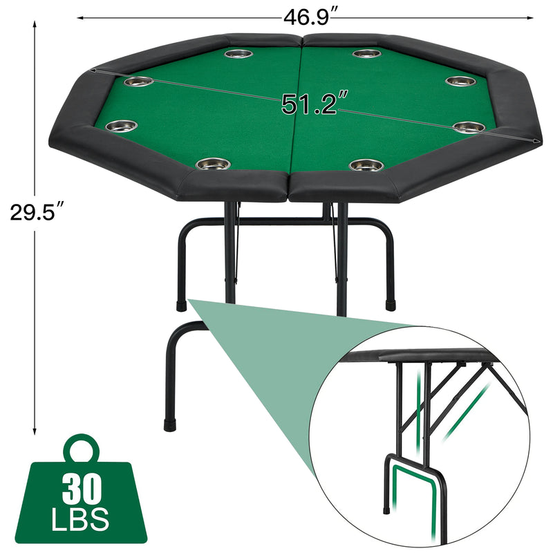 AVAWING Game Poker Table w/Stainless Steel Cup Holder Casino Leisure Table, Top Texas Hold'em Poker Table for 8 Player w/Leg, Green Felt