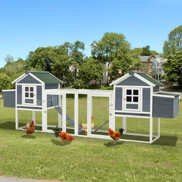 YODOLLA 123" Large Wooden Chicken Coop Clearance with Nesting Boxes for 6-8 Chickens in Gray