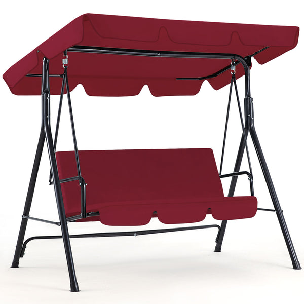 YODOLLA 3-Seat Outdoor Steel Porch Swing with Canopy, Swing Glider-Red, Free Standing Porch Swing