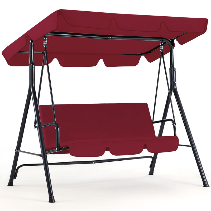 YODOLLA 3-Seat Outdoor Steel Porch Swing with Canopy, Swing Glider-Red, Free Standing Porch Swing