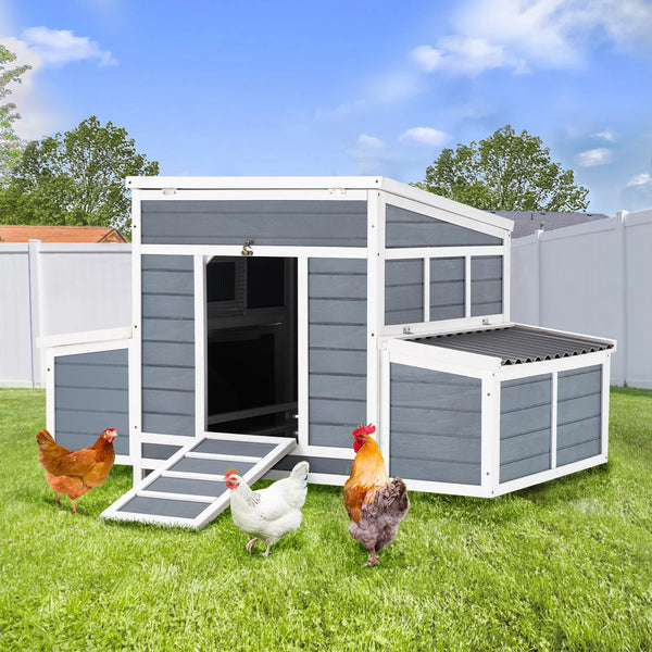 Chicken Coop 56" Large Wooden Chicken Hutch with 6 Nesting Boxes GREY