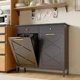 YODOLLA Double Tilt Out Trash Can Kitchen Cabinet, 20 Gallon Metal Trash Garbage Can Cabinet with 2 Drawers,Black