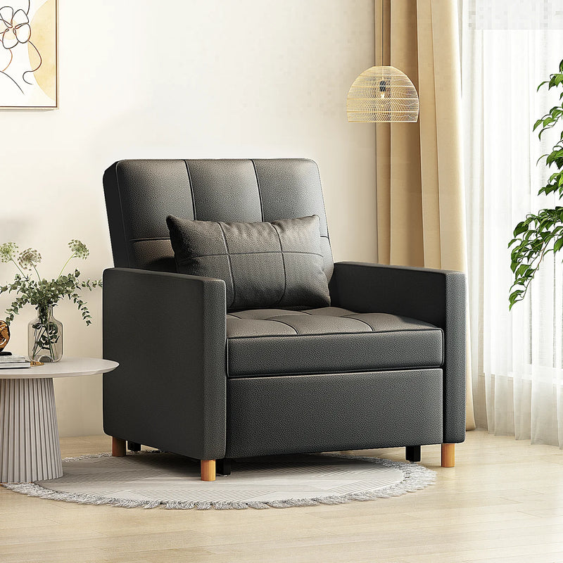 YODOLLA Sleeper Sofa Chair, 3 in 1 Sleeper Chairs for Adults, Pull Out Chair Bed Sleeper with Extra Pillow and Multi-Functional Fold Out Chair Bed for Small Space (Black leather)