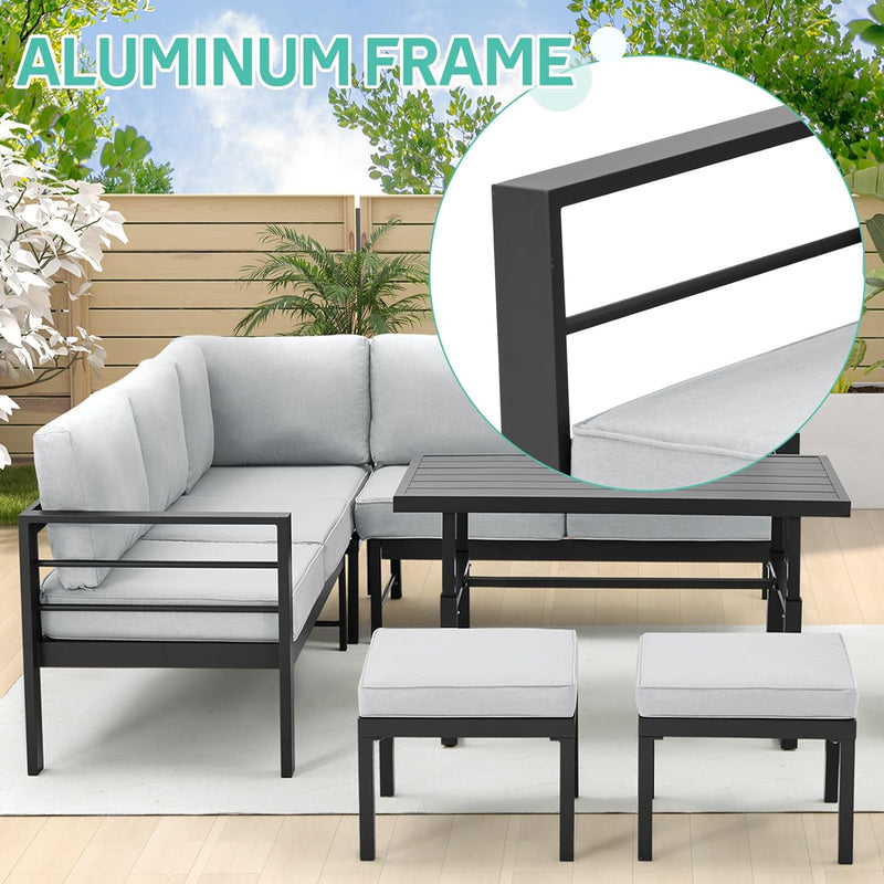 AECOJOY Aluminum Patio Furniture Sets with Waterproof Cloth Cover Outdoor Conversation Sets on Sale for Backyard,Grey