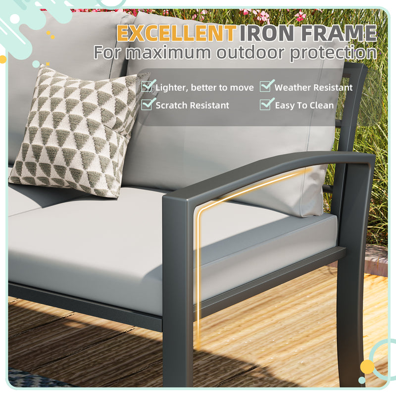 AECOJOY Metal Patio Furniture Set with Cover Outdoor Furniture sets With Storage Boxes on Sale with Light Grey Cushion for Balcony Porch, Lawn and More