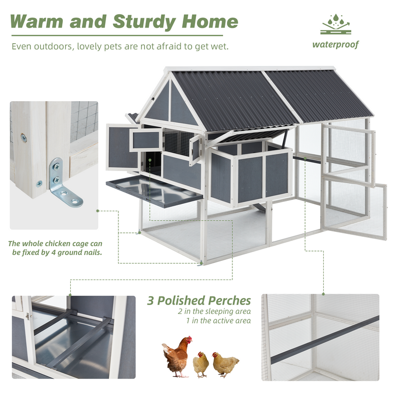 YODOLLA 84” Large Chicken Coop, Outdoor Wooden Hen House Poultry Cage for 8-10 Chickens Walk in Chicken House with Run