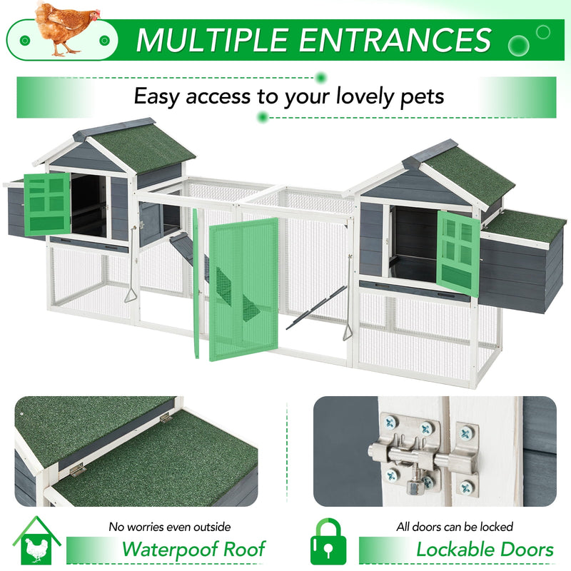 YODOLLA 123" Large Wooden Chicken Coop Clearance with Nesting Boxes for 6-8 Chickens in Gray