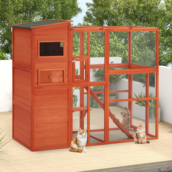 AECOJOY Catio Cat House Outdoor Wooden Cat cage，orange