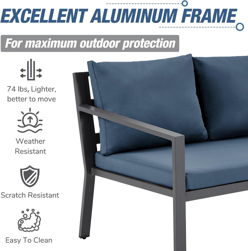 AECOJOY 7 Pieces Aluminum Patio Furniture Set with Waterproof Cover on sale Patio Conversation set For Outdoor with Navy Cushions