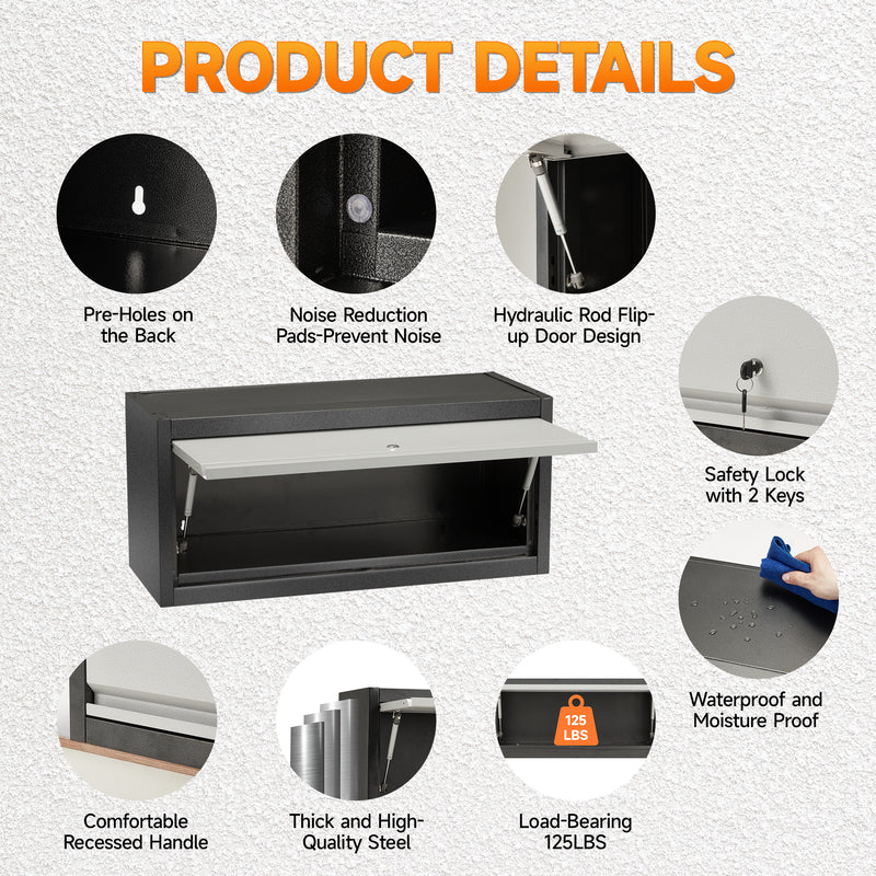 AECOJOY Metal Garage Storage Cabinet Wall-Mounted Locking Cabinet Hanging Garage Cabinets with Up-Flip Door Medicine Cabinet