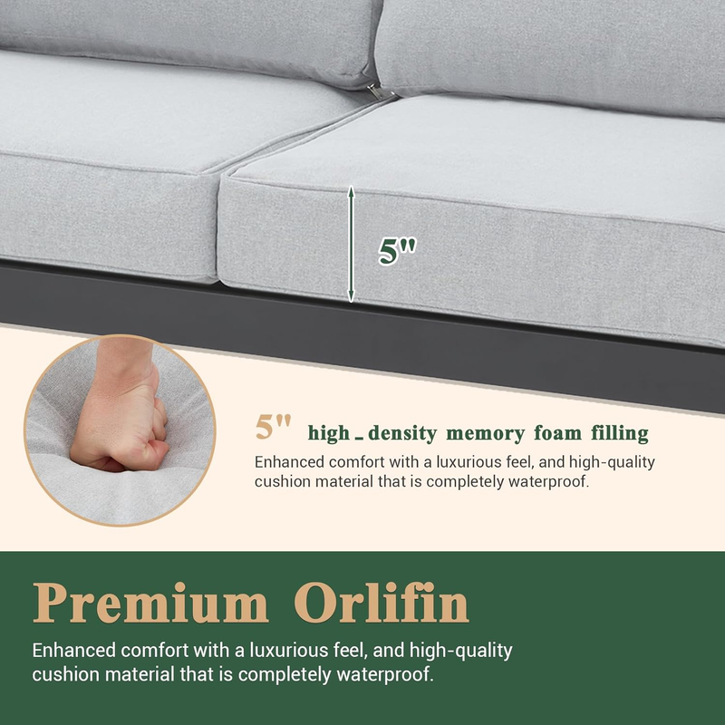 AECOJOY Aluminum Patio Furniture Sets with Waterproof Cover, Aluminum Outdoor Furniture Sets Metal Patio Sets for Balcony, Light Grey