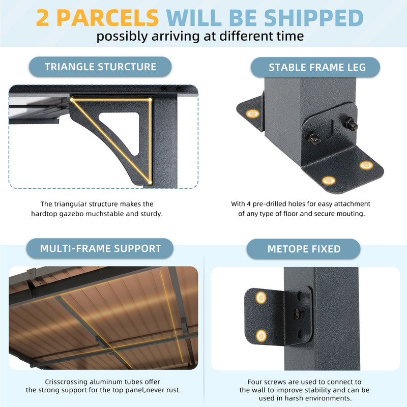 AECOJOY 8' x 16' Hardtop Gazebo Outdoor Aluminum Pergola For Garden, Patio, Backyard-Black