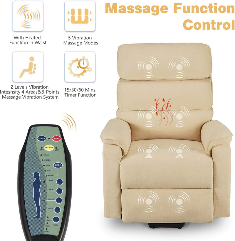 AECOJOY Dual Motor Power Lift Recliner Chair for Elderly with Massage and Heat, Electric Lounge Chair Lift Assist Single Sofa in Beige