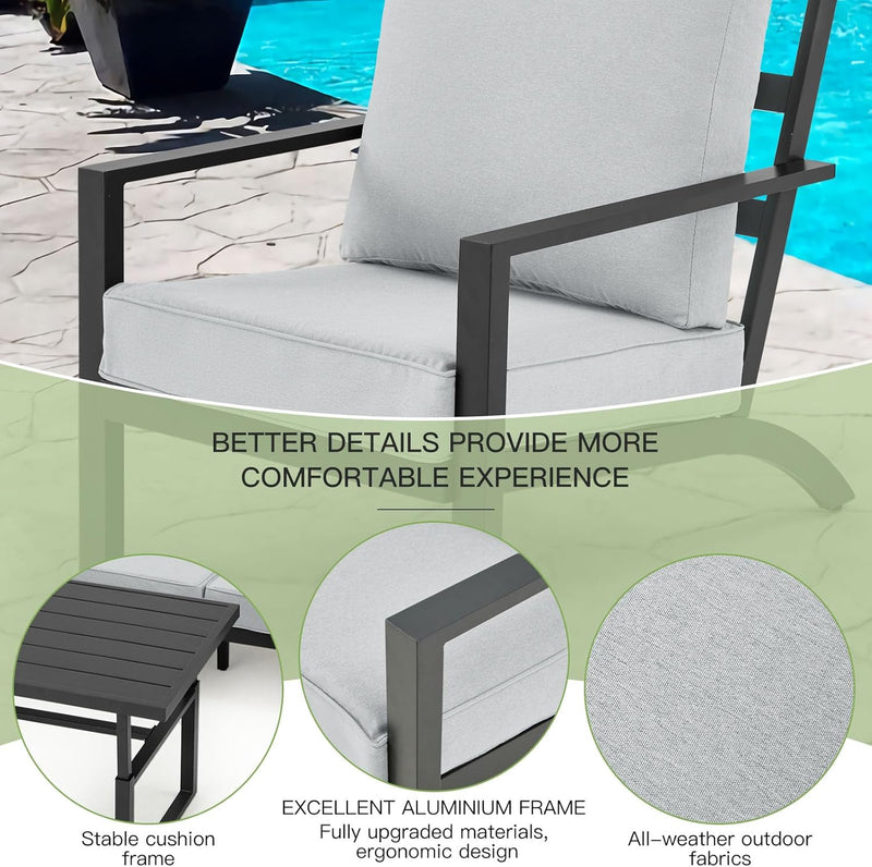 AECOJOY Aluminum Patio Furniture Set with Waterproof Cover Modern Metal Outdoor Patio Furniture Clearance, Adirondack Patio Conversation Sets for Lawn, Backyard, and Deck with Grey Cushions