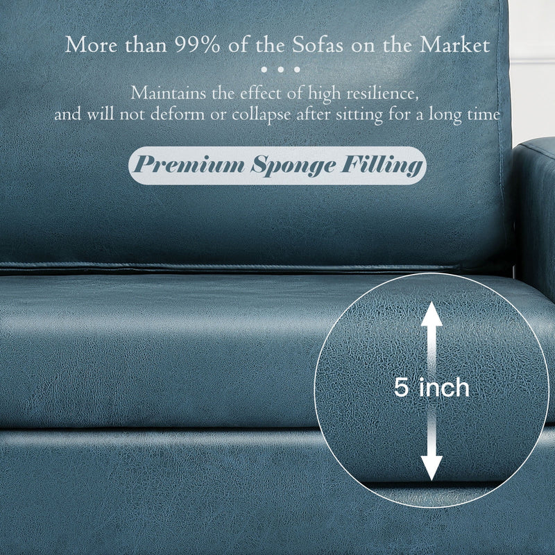 AECOJOY 79" Faux Leather Sofa 3 Seater Couch Loveseat Living Room Furniture in Blue