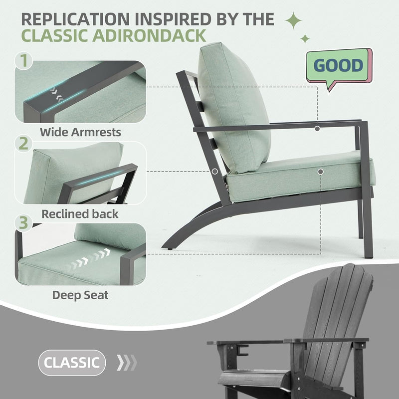AECOJOY Aluminum Patio Furniture Set with Waterproof Cover Modern Metal Outdoor Patio Furniture Clearance, Adirondack Patio Conversation Sets for Lawn, Backyard, and Deck Green with Green Cushions