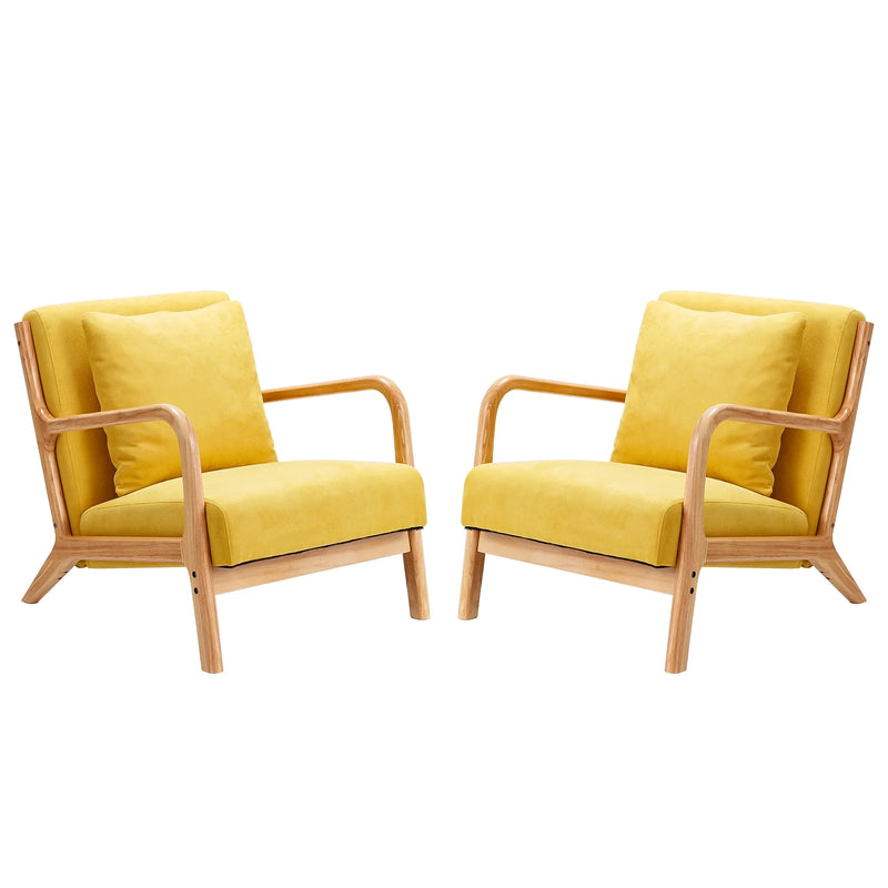 YODOLLA Mid-Century Modern Accent Chair Set of 2, Fabric Arm Chair, Reading Chair with Arm, Upholstery Linen, Living Room Furniture, Yellow