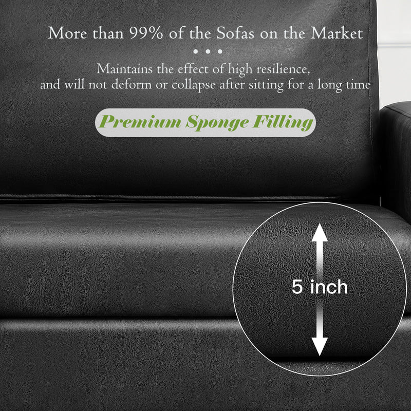 AECOJOY 79" Faux Leather Sofa 3 Seater Couch Loveseat Living Room Furniture in Black