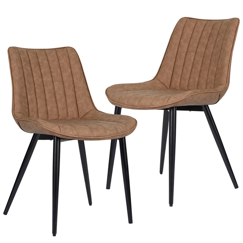 AVAWING Dining Chairs Set of 2, Mid Century Modern Dining Chairs with Metal Legs, Canglong Leather Upholstered Chair, Leisure Chair Dinning Chair, Brown
