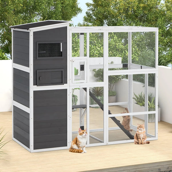 AECOJOY Catio Cat House Outdoor Cat cage Catio,grey