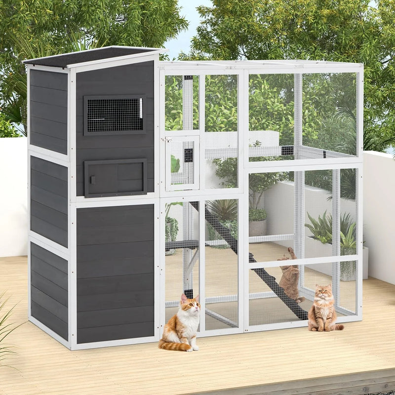 AECOJOY Catio Cat House Outdoor Cat cage Catio,grey