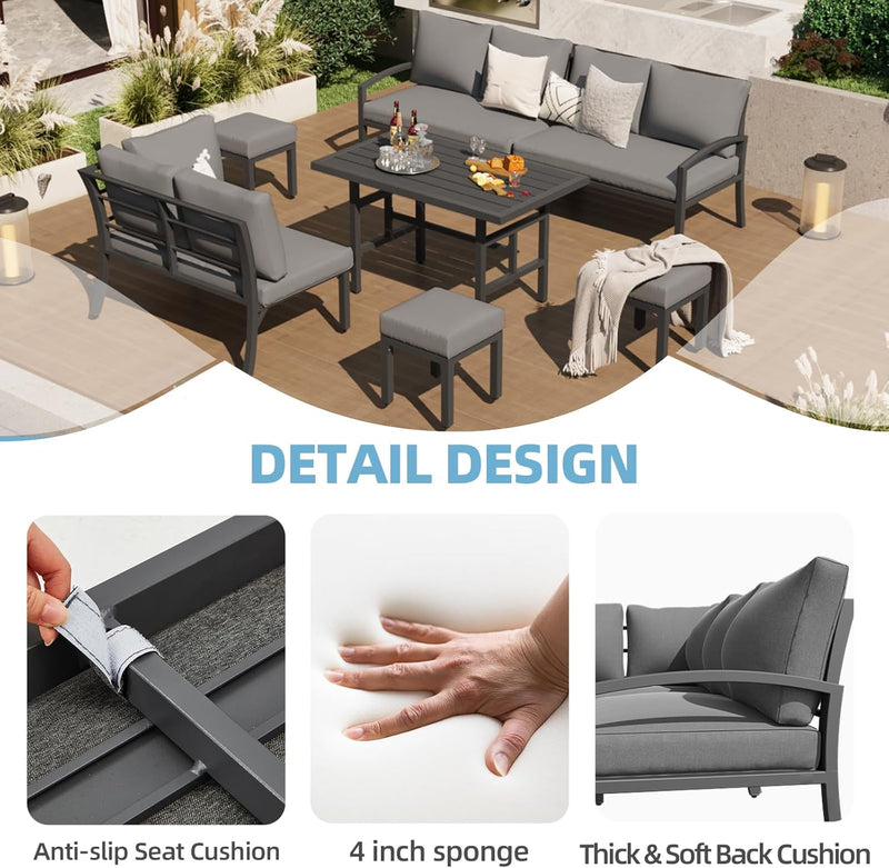 AECOJOY 7 Pieces Metal Patio Furniture Sets with Waterproof Cover on sale Patio Conversation Set Outdoor Sectional Sofa Metal Dining Furniture, Gray