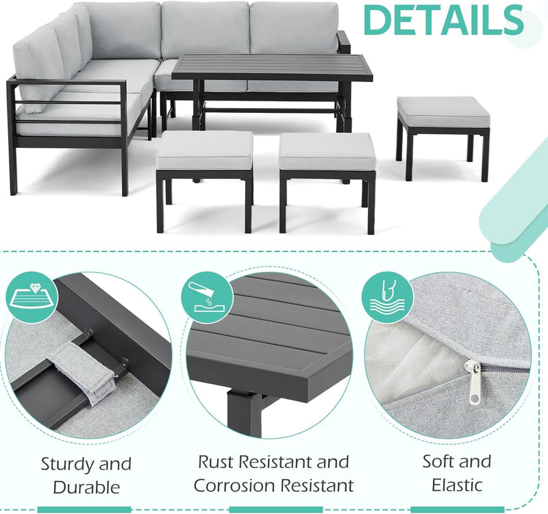 AECOJOY Aluminum Patio Furniture Sets with Waterproof Cloth Cover Outdoor Conversation Sets on Sale for Backyard,Grey