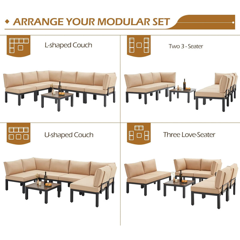 AECOJOY 7 Pieces Metal Outdoor Sectional Sofa with Waterproof Cover,Patio Furniture Sets on Sales Patio Conversation Set with Coffee Table Clearance,Beige