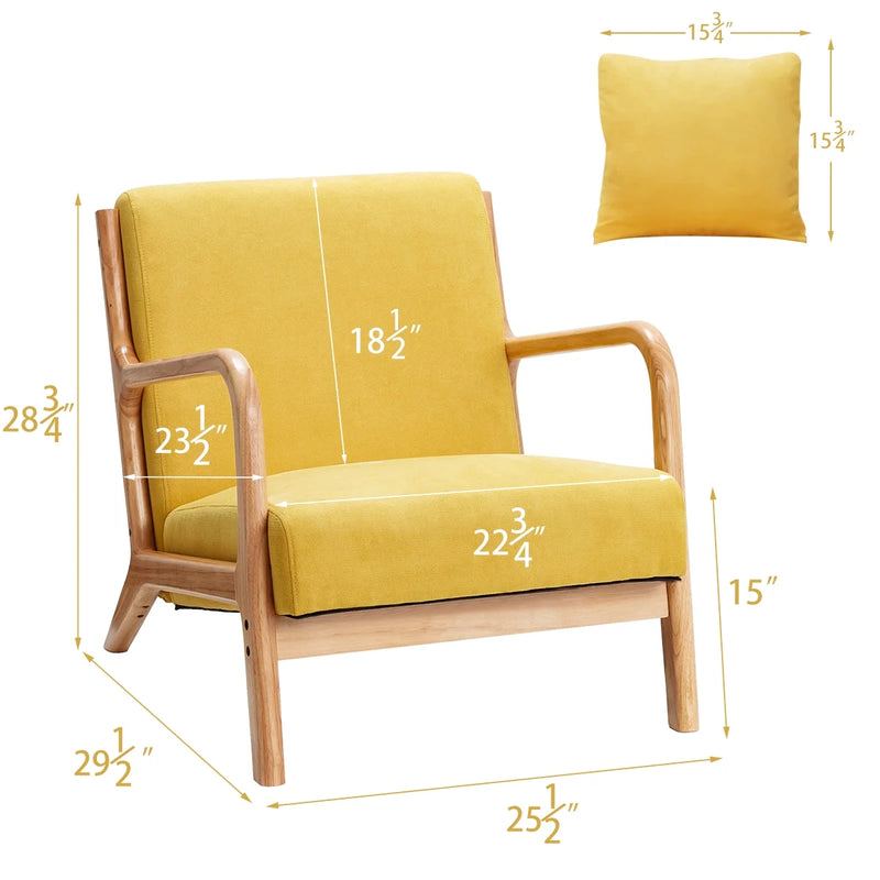 YODOLLA Mid-Century Modern Accent Chair Set of 2, Fabric Arm Chair, Reading Chair with Arm, Upholstery Linen, Living Room Furniture, Yellow