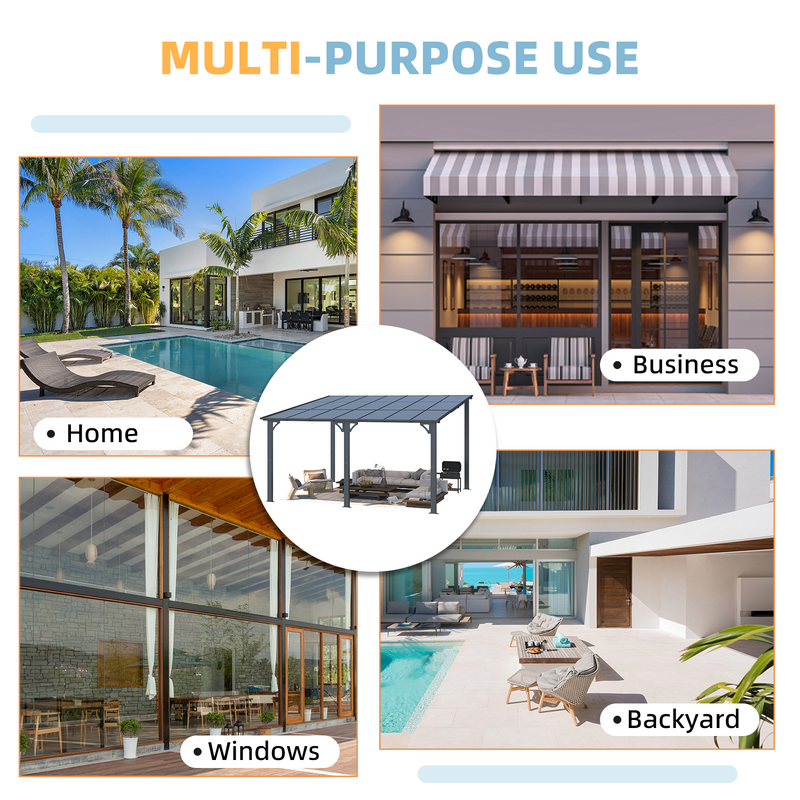 AECOJOY 12' x 16' Hardtop Gazebo Outdoor Aluminum Pergola For Garden, Patio, Backyard-Black