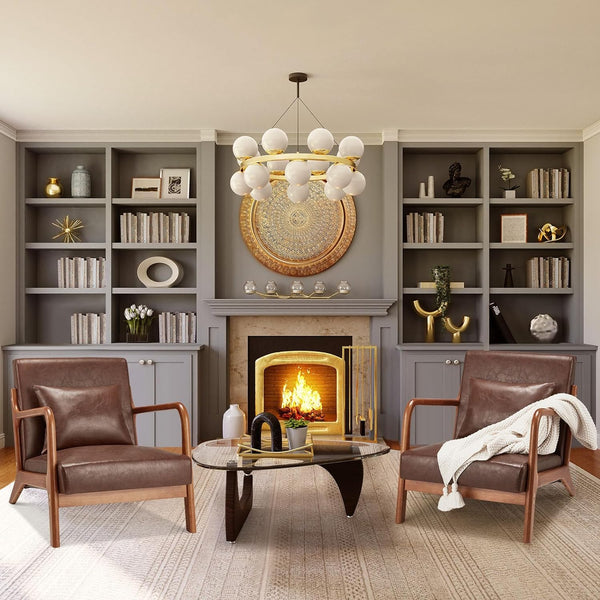 Aecojoy Accent Chair for Living Room Mid Century Modern Faux Leather Arm Chair Set of 2 in Brown for Bedroom